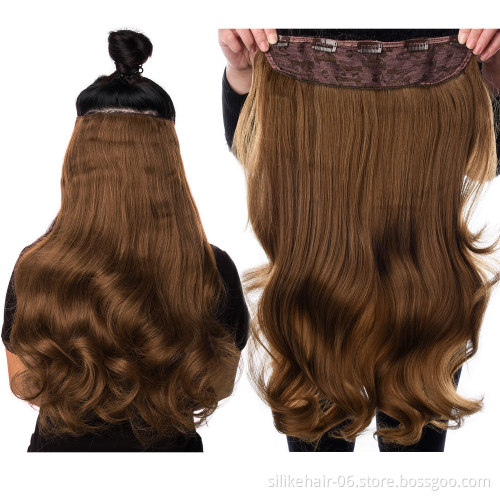 Wholesale One piece 4 Clips Extensions Synthetic Hair Weft  synthetic clip in hair extension Long Lasting Heat Resistant Fiber
